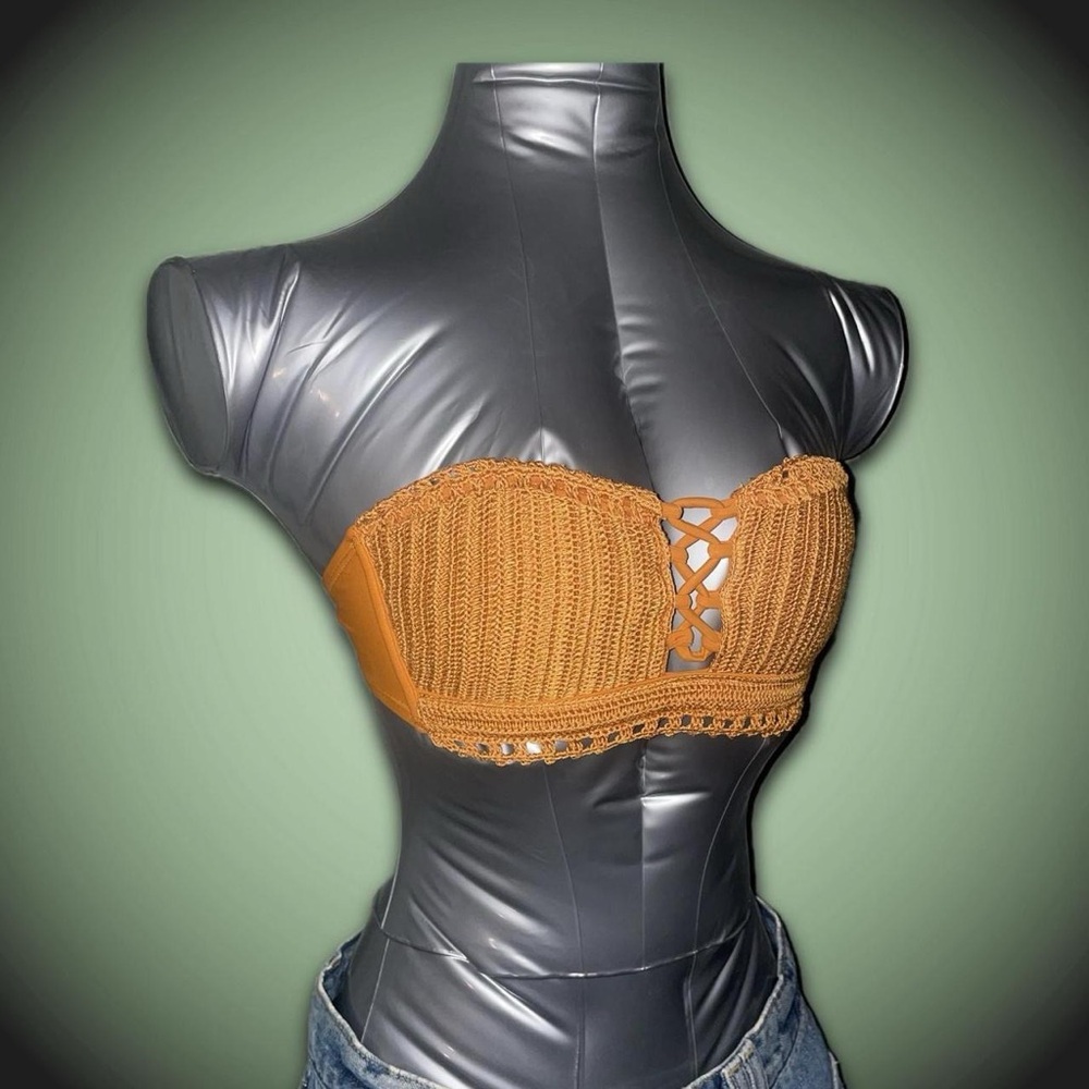 Knit Bandeau Top with Lace-Up Front